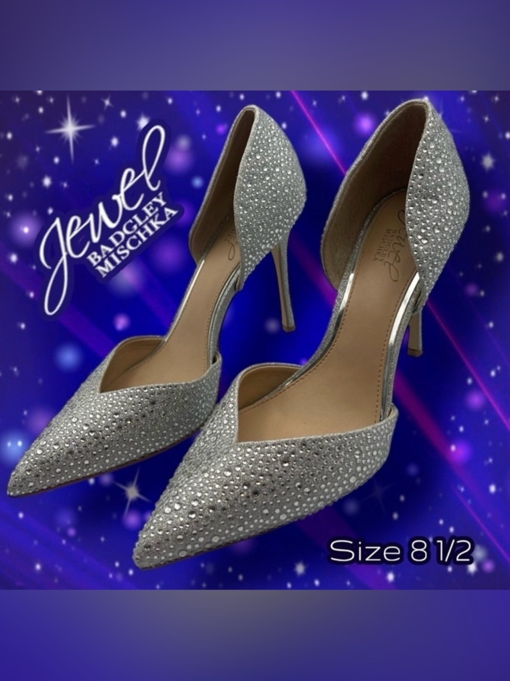 Jewel Badgeley Mischka Grace 2 Piece Stiletto Silver Size 8 1/2